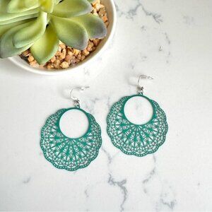 2/$30🌵 Teal Green Filigree Lace Delicate Lightweight Dangle Earrings Boho NEW
